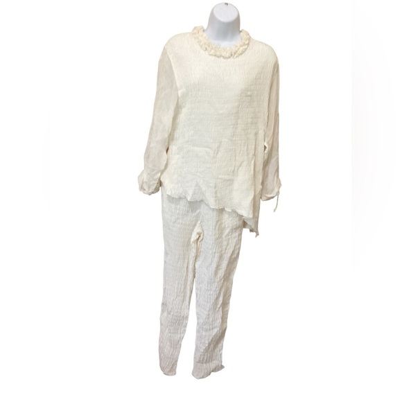 Exotic Brand Womens Silk Top Bottom Set Ruffled Collar Size XS Sheer Gauze Sheer - Picture 2 of 16